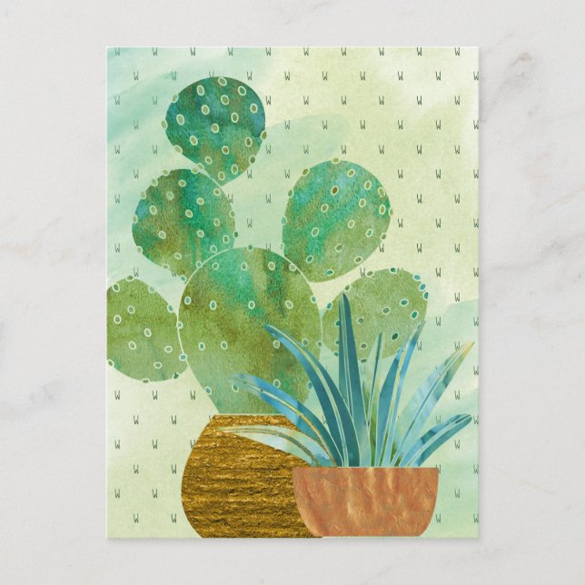 Carte Postale Cactus d'aquarelle monogramme tous les jours (Devant)