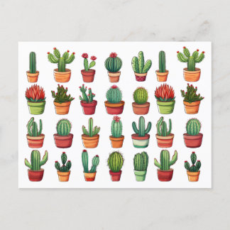 Carte Postale Cactus du désert pointillés et succulents