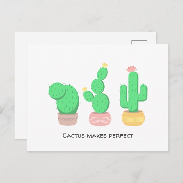 Carte Postale Cactus en pot - Cactus fait la perfection (Devant / Derrière)