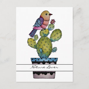 Carte Postale Cactus Et Arc-En-Ciel En Aquarelle