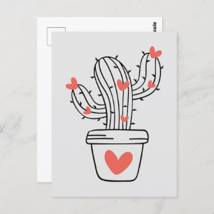Carte Postale Cactus mignons avec le coeur en vert