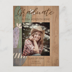 Carte Postale Cactus Moderne Rustique Bois Photo Graduation
