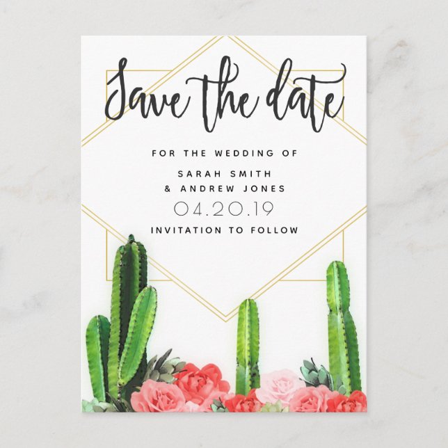 Carte Postale Cactus modernes, Succulent et Floral Enregistrer l (Devant)