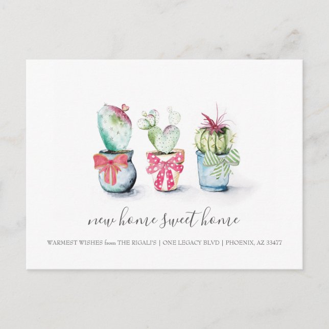Carte Postale Cactus Nouvelle maison Sweet Home Moving Annonce (Devant)