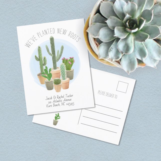 Carte Postale Cactus Plantation de nouvelles racines Déplacement (Créateur téléchargé)