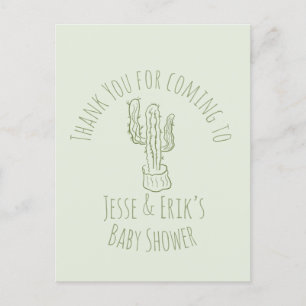 Carte Postale Cactus Saguaro Dessiné à la Main Vert Baby Shower 