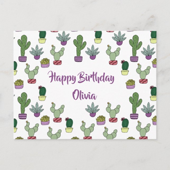 Carte Postale Cactus Succulent Cactus Plantes Posés Joyeux Anniv (Devant)