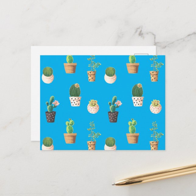 Carte Postale Cactus Succulents de Dessert Vert dans les pots (Devant/Arrière en situation)
