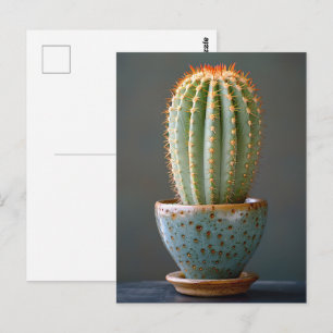 Carte Postale Cactus vert dans un pot en céramique sarcelle Phot