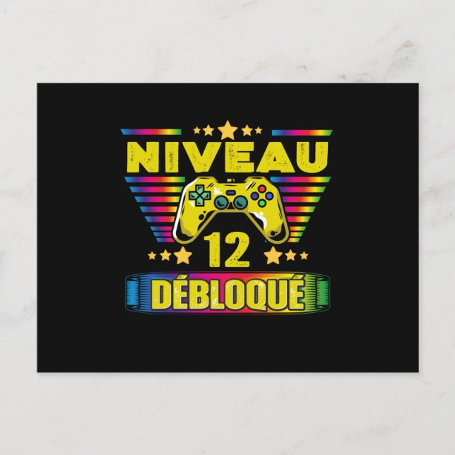 Carte Postale Cadeau 12 ans Anniversaire Gamer Niveau 12 (Devant)