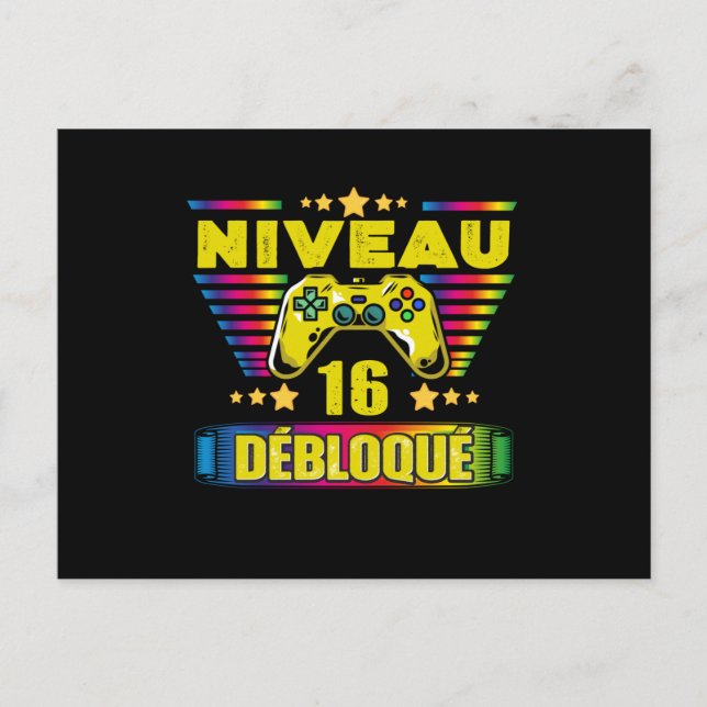 Carte Postale Cadeau 16 ans Anniversaire Gamer Niveau 16 (Devant)
