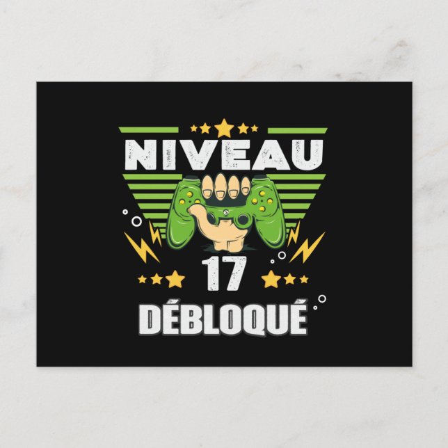 Carte Postale Cadeau 17 ans Anniversaire Gamer Niveau 17 (Devant)