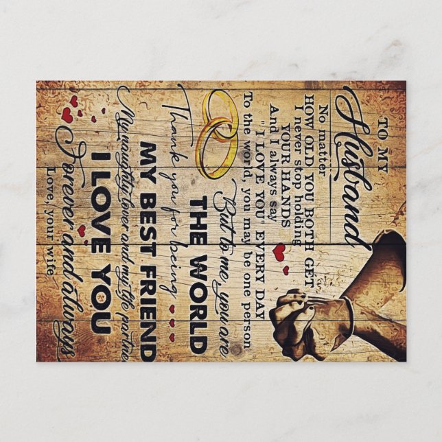Carte Postale Cadeau à mon mari, lettre de citations d'amour (Devant)