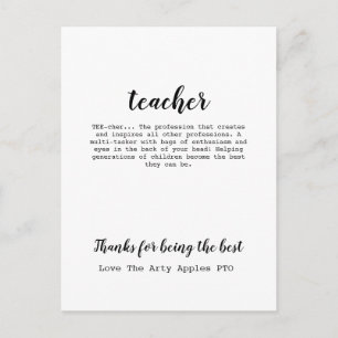 Carte Postale Cadeau d'appréciation pour l'enseignant