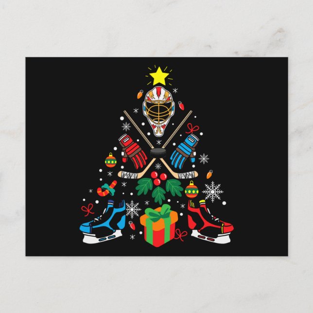 Carte Postale Cadeau d'arbre de Noël de hockey, amateurs de hock (Devant)