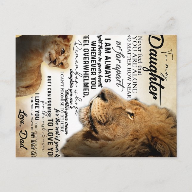 Carte Postale Cadeau de famille lion à ma fille, anniversaire de (Devant)