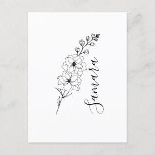 Carte Postale Cadeau de naissance personnalisé de Delphinium de