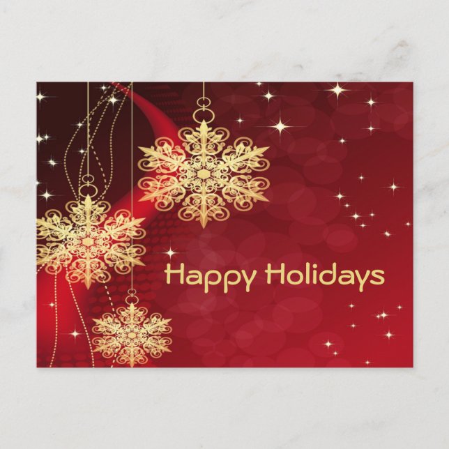 Carte Postale Cadeau de Noël Rouge Golden Snowflakes Vacances (Devant)
