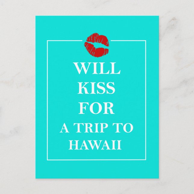 Carte Postale Cadeau Hawaï Embrasse pour un Voyage à Hawaï (Devant)