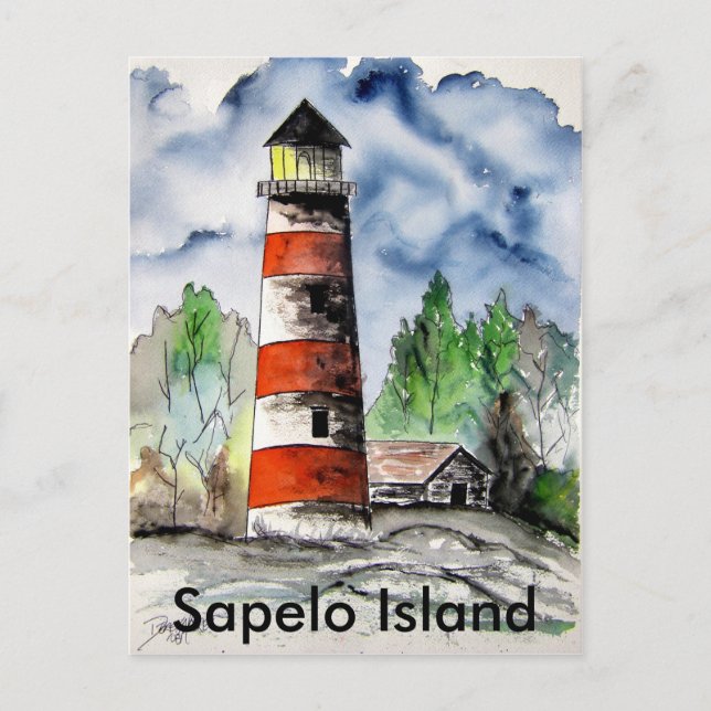 Carte Postale Cadeau nautique d'art de la Géorgie de phare d'île (Devant)