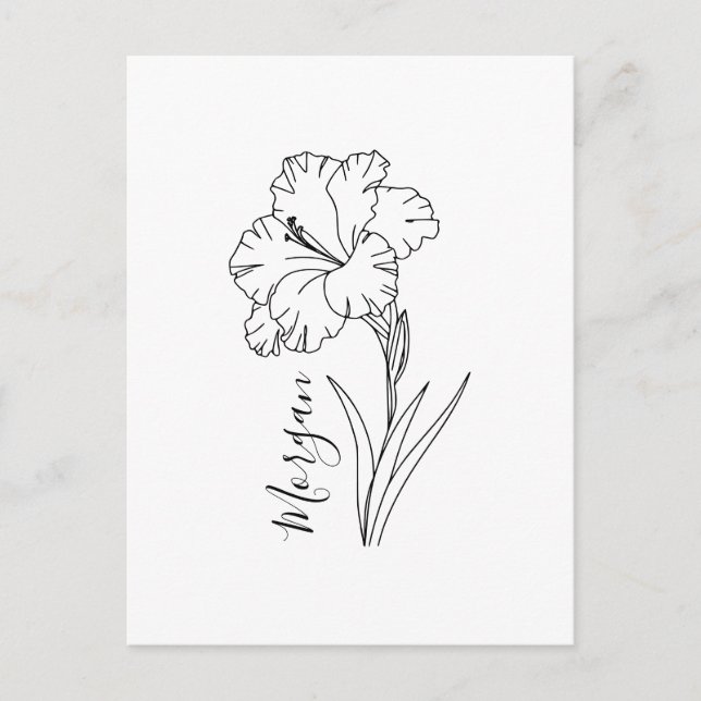 Carte Postale Cadeau personnalisé d'août Gladiolus Fleur de nais (Devant)