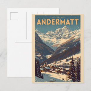 Carte Postale Cadeaux Andermatt ski vintage Suisse Alpes suisses