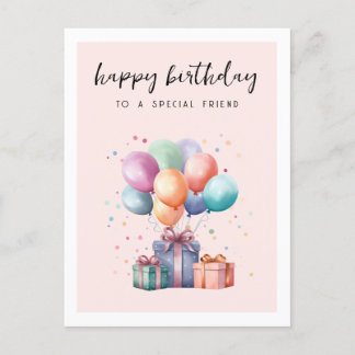 Carte Postale Cadeaux Aquarelle Ballons Amis Anniversaire