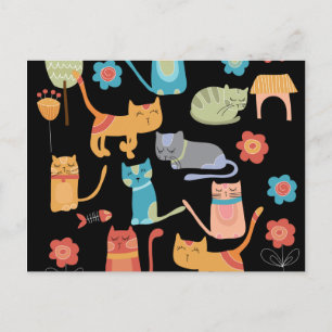 Carte Postale Cadeaux de chats Kitty colorés pour Amoureux de le