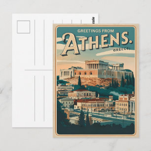 Carte Postale cadeaux de la capitale Athènes vintage de Grèce