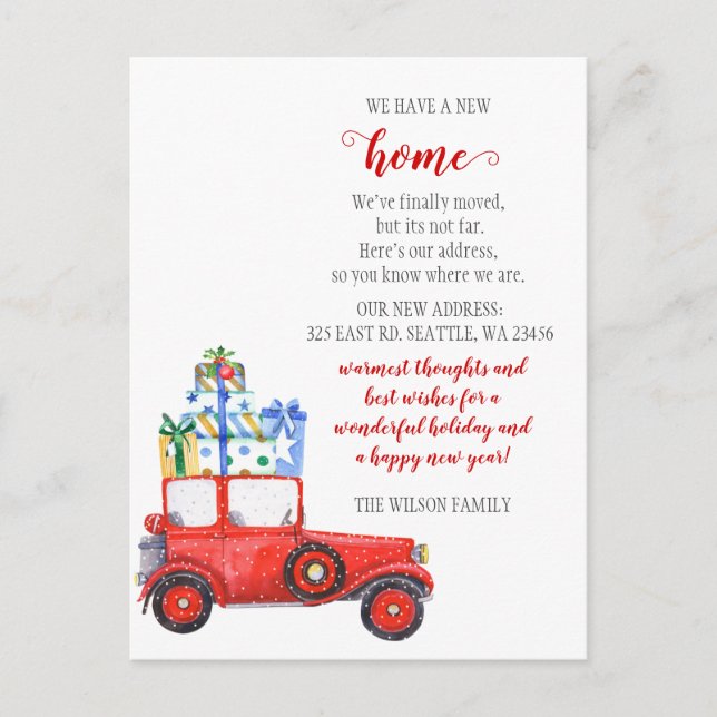 Carte Postale Cadeaux de Noël Voiture Nous avons déménagé Vacanc (Devant)