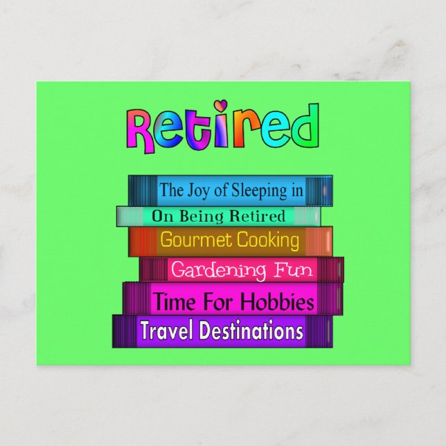 Carte Postale Cadeaux de retraite unique pile de livres concepti (Devant)