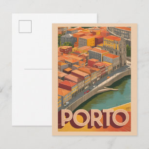 Carte Postale Cadeaux de ville rétro Porto Portugal voyage silho