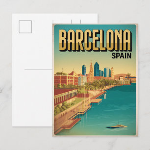 Carte Postale Cadeaux de voyage vintage barcelona beacg vue