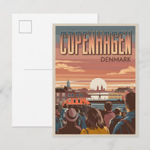 Carte Postale Cadeaux de voyage vintage Copenhague touristes cou