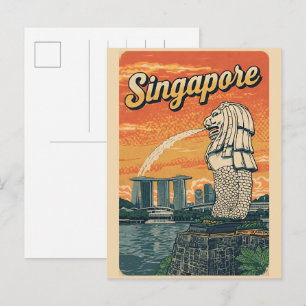Carte Postale Cadeaux vintage Singapour la mascotte Merlion