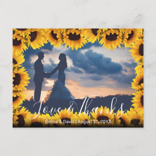 Carte Postale Cadre de tournesol rustique Mariage Photo Merci