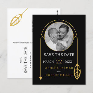 Carte Postale Cadre doré moderne avec feuille et mariage photo