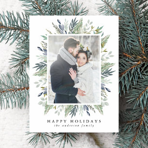 Carte Postale Cadre Élégant de Feuillage d'Hiver   Photo de Fête