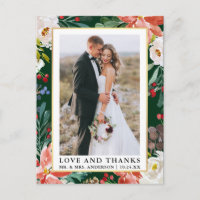 Cadre floral d'hiver à l'aquarelle Amour et Merci