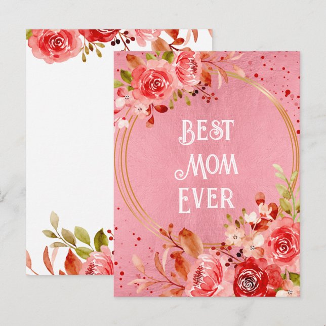 Carte Postale Cadre floral Pivoine rose Meilleure maman pour tou (Devant / Derrière)