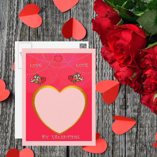 Carte Postale Cadre mignon et cardiaque Ajouter votre photo