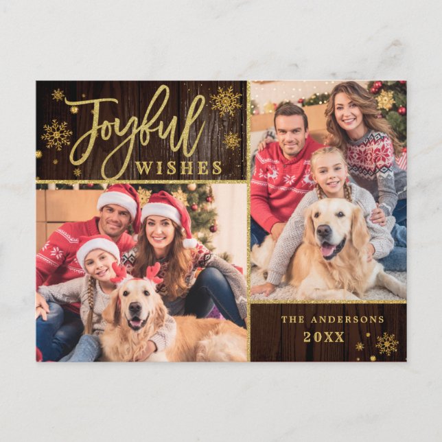 Carte Postale Cadre Or Joyeux Modern Script 2 PHOTO Salutation (Devant)