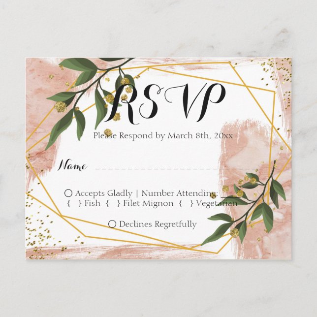 Carte Postale Cadre Or moderne ivoire vert Floral RSVP (Devant)