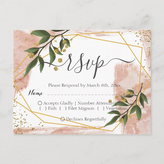 Carte Postale Cadre Or moderne ivoire vert Floral RSVP (Devant)