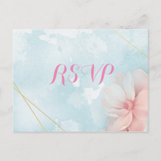 Carte Postale Cadre or rose floral bleu aquarelle RSVP