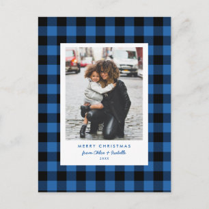 Carte Postale Cadre simple Bleu Buffle Plaid Photo de Noël