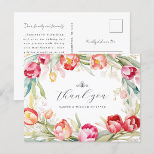 Carte Postale cadre tulipes aquarelle mariage merci