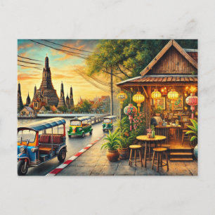 Carte Postale Café à Bangkok Thaïlande Wat Arun