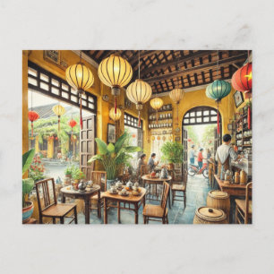 Carte Postale Café à Hoi An Vietnam Watercolor Painting