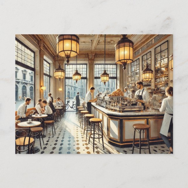 Carte Postale Café à Milan Aquarelle Peinture Mug (Devant)